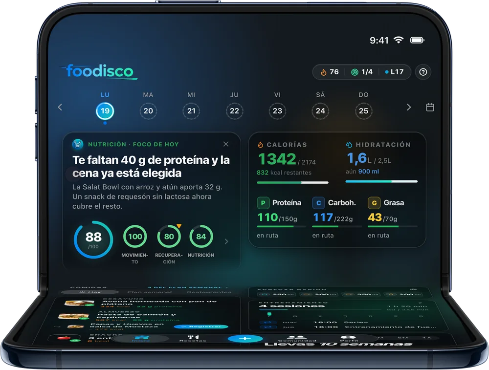 Panel de Foodisco en el iPhone Duo en postura de portátil