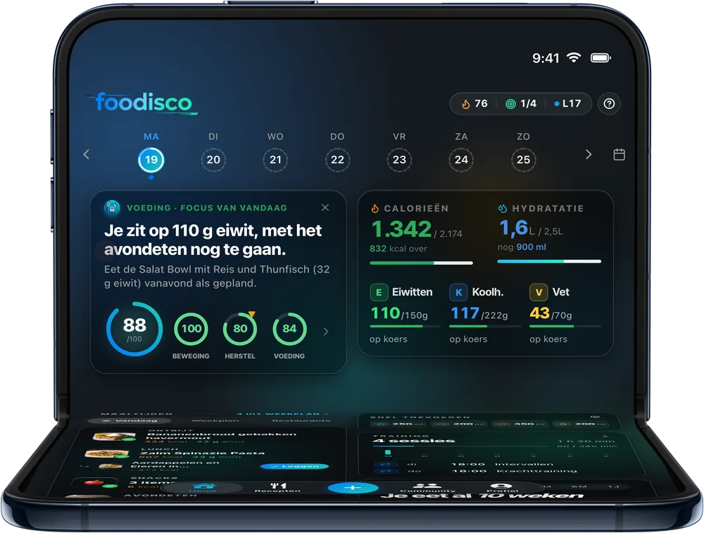 Foodisco-dashboard op de iPhone Duo in laptopstand
